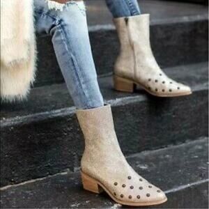 Boho Western Studded Joyfolie Winona Metallic Gold Sparkle Flower Boots Size 7